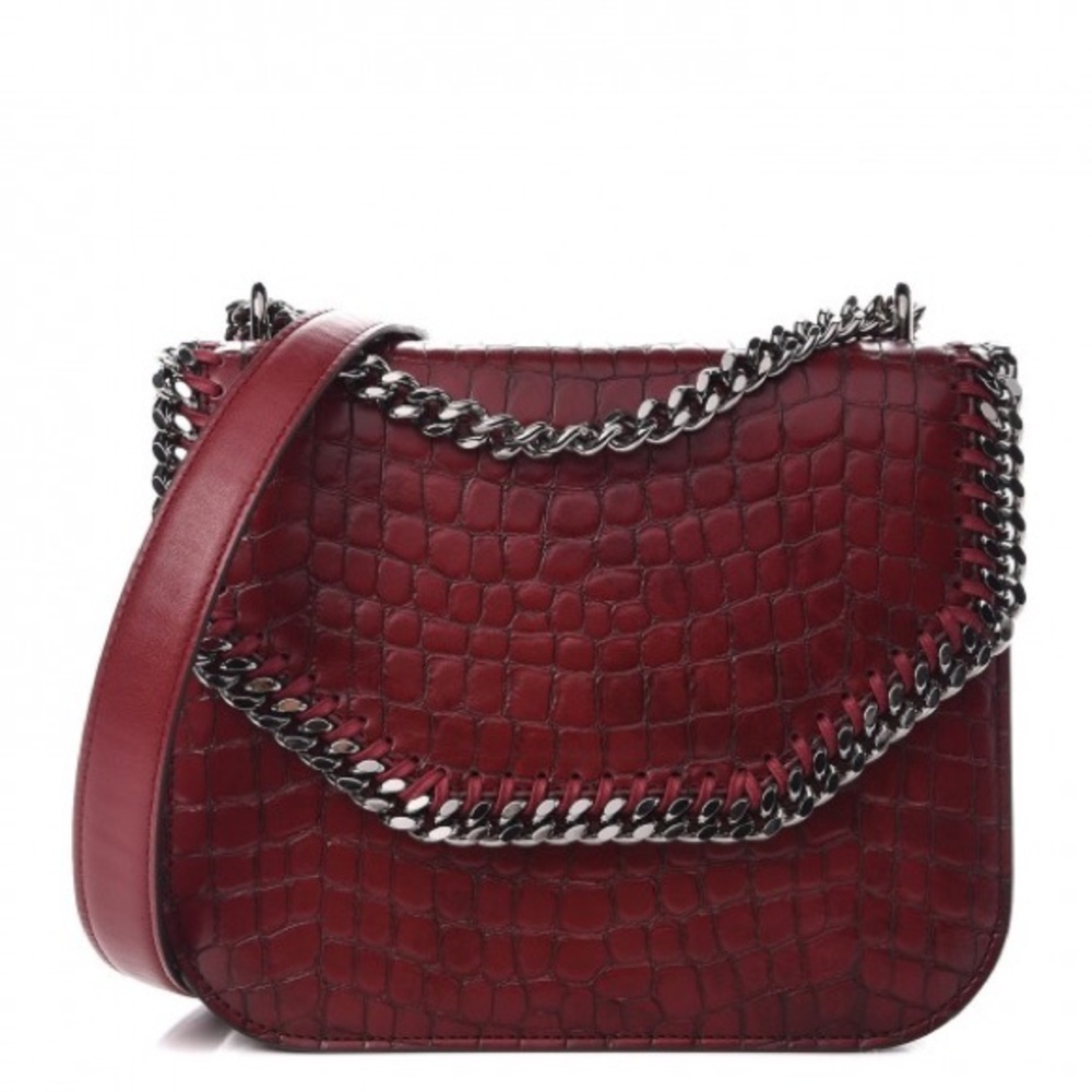 Stella McCartney Embossed Crocodile Effect Falabella Box Shoulder Bag Dark Red - Picture 4 of 14